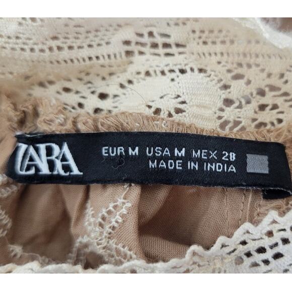 Zara Shirt Womens Medium Long Sleeve Lace Embroidered Flowers Cottagecore Boho - Picture 7 of 9